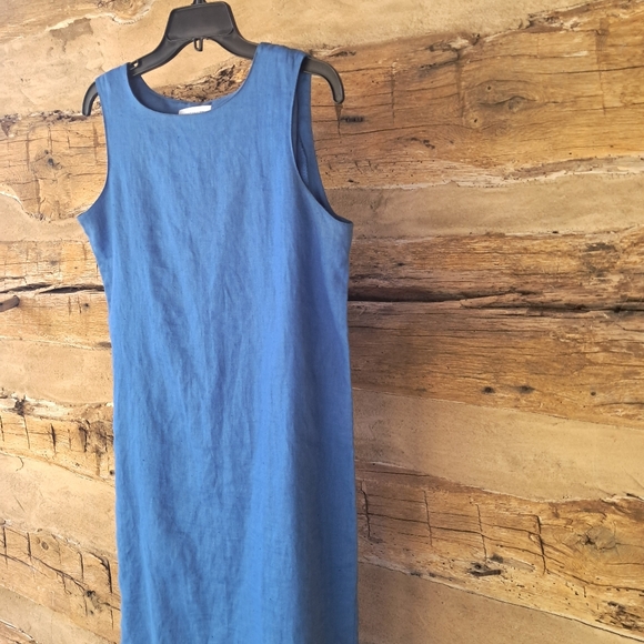 Chansonetta Blue Sleeveless Midi Linen Dress Size Small - Picture 3 of 5